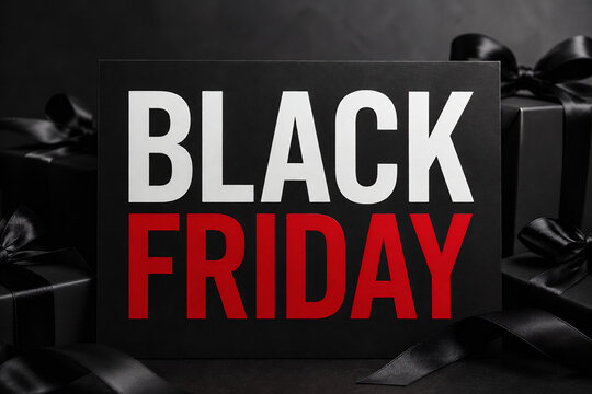Black Friday Shopping Sale Sign with Gift Boxes