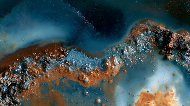 Close up of a glazed ceramic surface with blue