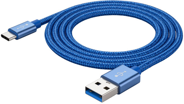 Blue braided USB type C to USB type A charging and data transfer cable