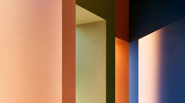 Colorful abstract hallway with rectangular pillars