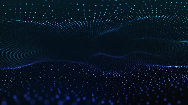 Seamless blue particle loop for technology titles and digital presentations, featuring layered wave patterns and luminous dot fields. 4K, 60 fps.