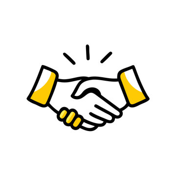 Partnership handshake between two business people indicating agreement.