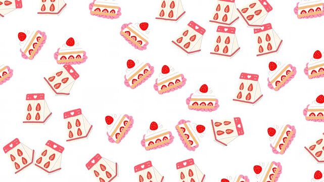 Seamless Pattern of Cute Strawberry Shortcake and Japanese Fruit Sando