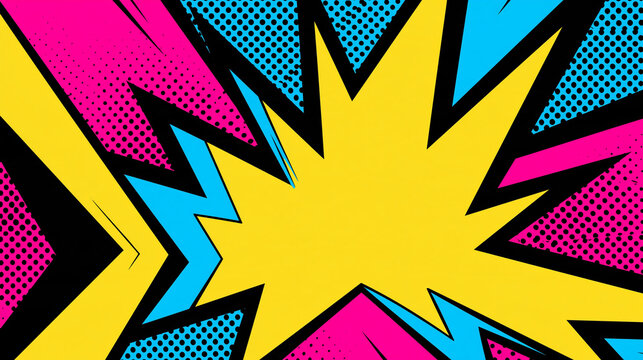 Comic Book Explosion Burst Frame on Halftone Background