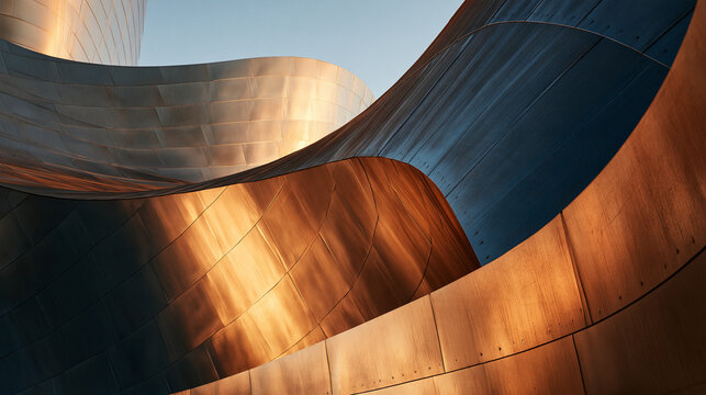 Curved Metal Architecture Panels in Golden Sunlight