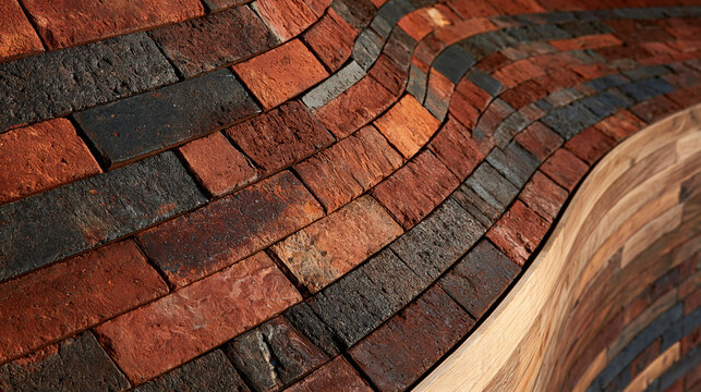 Curved Red Brick Wall with Organic Architectural Wave Pattern