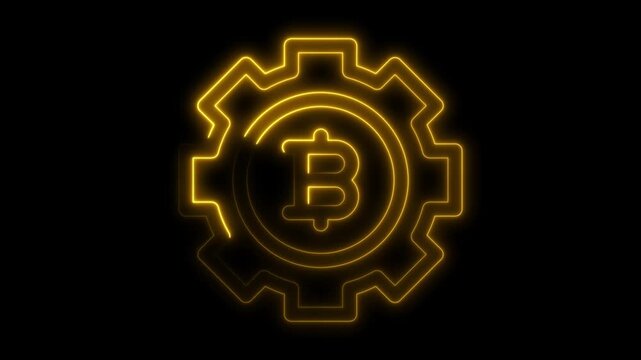Glowing Gold Neon Blockchain Network Configuration Icon Animation Loop
