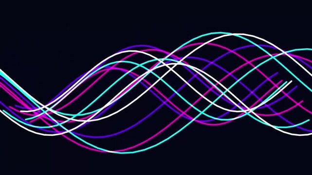 Abstract radiant plasma ionized aurora energy curtain with glowing cyan and magenta neon light waves flowing across a dark background, digital technology data stream motion graphics background