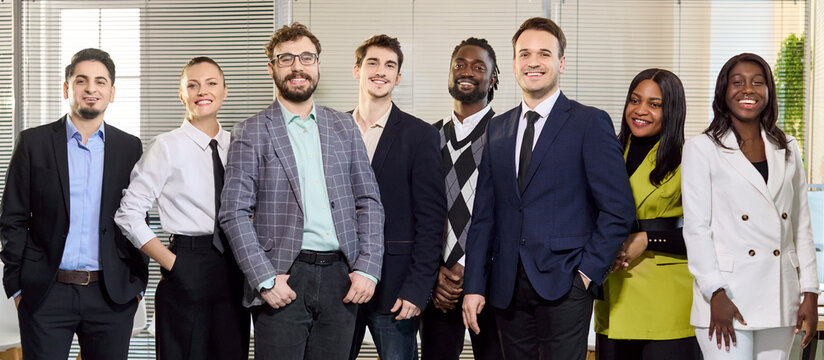 People team business meeting in office group. Confident colleagues and professionals pose for a corporate portrait highlighting teamwork, diversity and unity. Concept of teamwork and inclusivity.