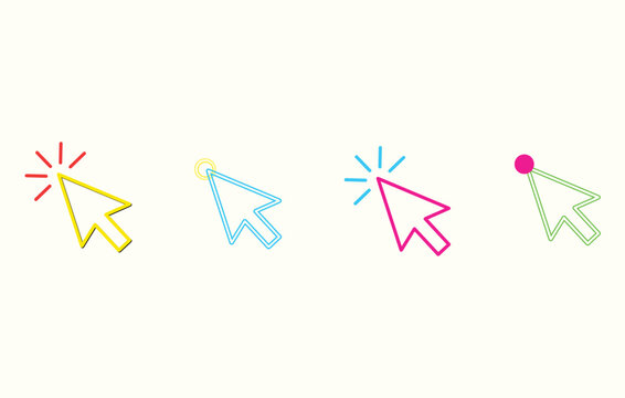Set of computer mouse pointer icons featuring creative symbol line art design
