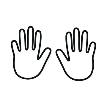 Right and left human hand outline icons in simple black line art. Minimalist hand symbols for anatomy diagrams, design.