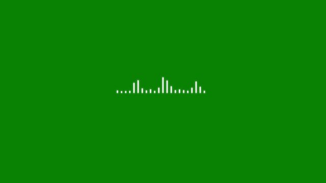 Central white audio equalizer wave graph, dynamic sound frequency pulse visualization, chroma key background, 4k loop