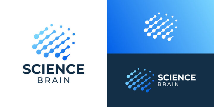 Creative simple science brain logo template. Modern abstract brain with dot connected symbol logo design vector illustration.