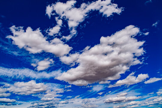 Blue sky with white fluffy clouds in daylight outdoors in Nevada, USA