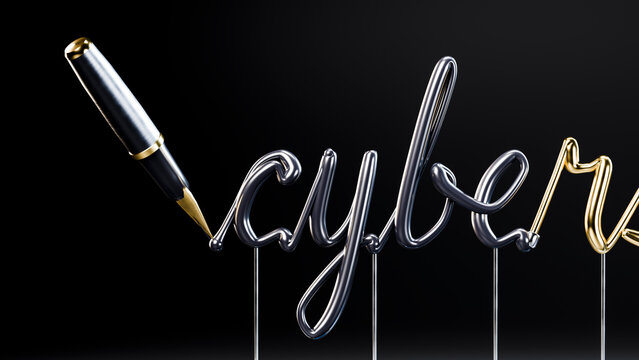 Silver and gold metallic script word written by fountain pen tip