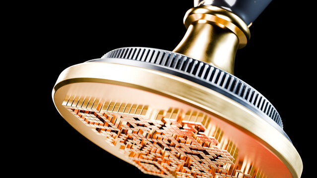 Close-up macro view of gold metallic qr code