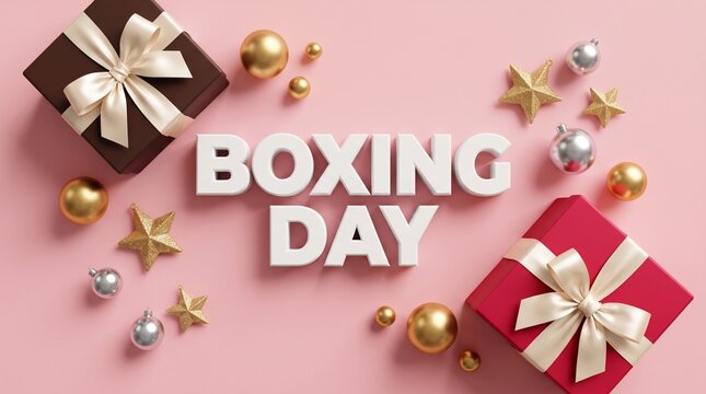 Colorful celebration boxes with boxing day text and glitter sparkles
