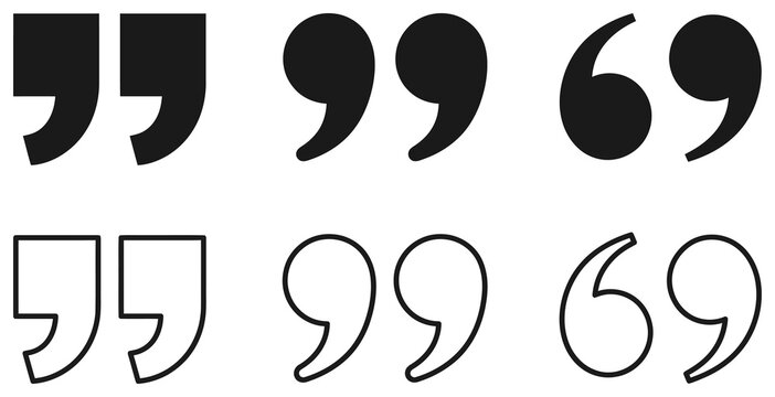 Quotation mark icon set solid and outline styles