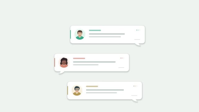 Animated scrolling chat bubbles with user avatars on white background