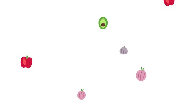 Healthy Eating Animation 4k Featuring Floating Fresh Vegetables And Fruits Pattern Background
