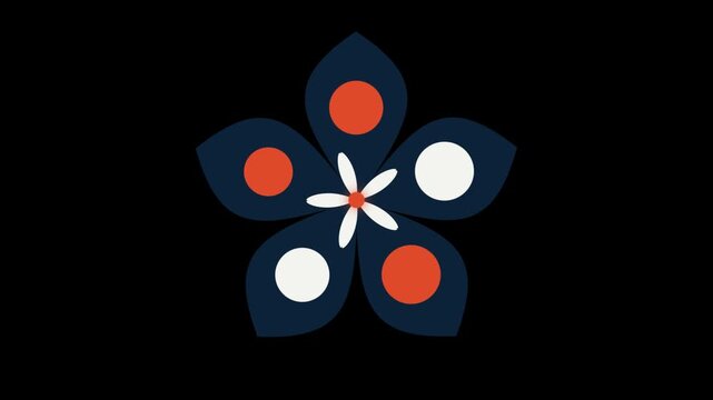 Elegant floral graphic element blooming on black background modern flat motion design pattern