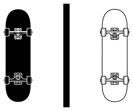 Skateboard underside view icons solid and outline