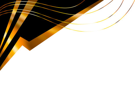 Abstract Golden Wavy Lines on Black Certificate Corner Border Background Element