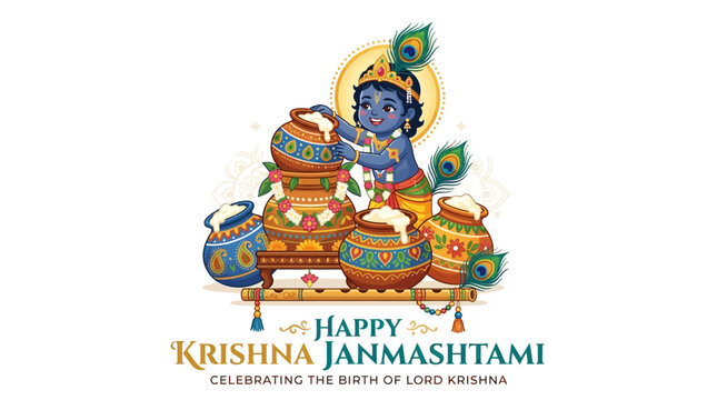 Lord Krishna stealing butter pots on Janmashtami festival