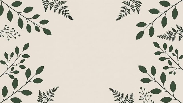 Hanging green vines and leaves border background vector illustration, minimalist botanical frame with copy space on beige background.