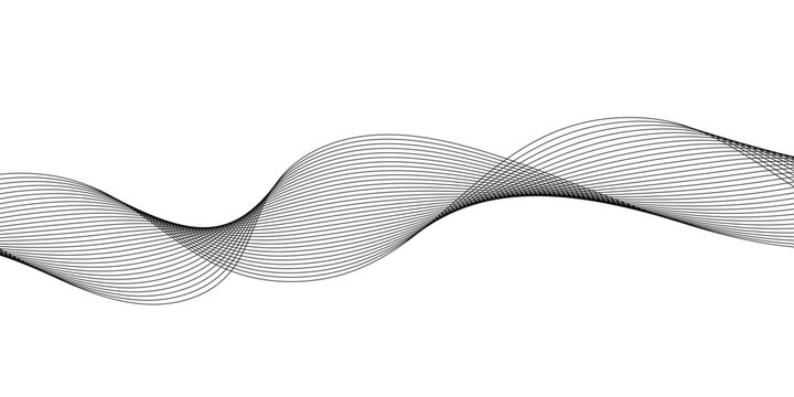 Minimalist black line wave blend with converging curved strands, clean lined pattern vector design element