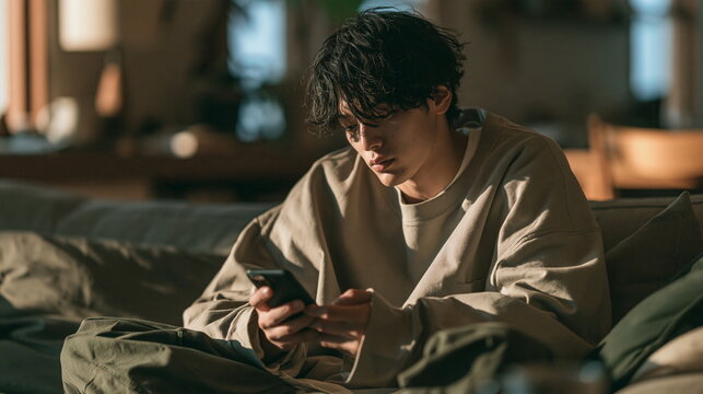 スマートフォンのSNS投稿を見て失望する若者のデジタル依存と社会問題イメージ