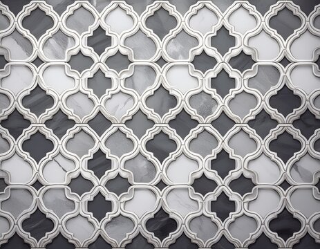 seamless flat grey marble texture background featuring a white geometric moroccan trellis pattern