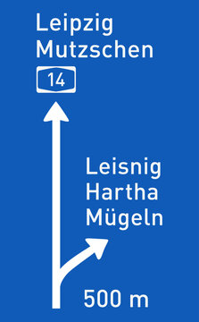 Ausfahrt Leisnig, Hartha, M&uuml;geln, Autobahn A14 in Richtung Mutzschen, Leipzig als Vektorgrafik.