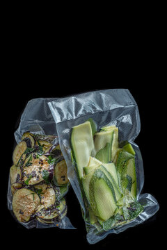 Vacuum Sealed Food Bags With Sliced Vegetables