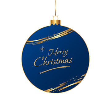 Elegant dark blue hanging Christmas bauble ornament with golden brush strokes