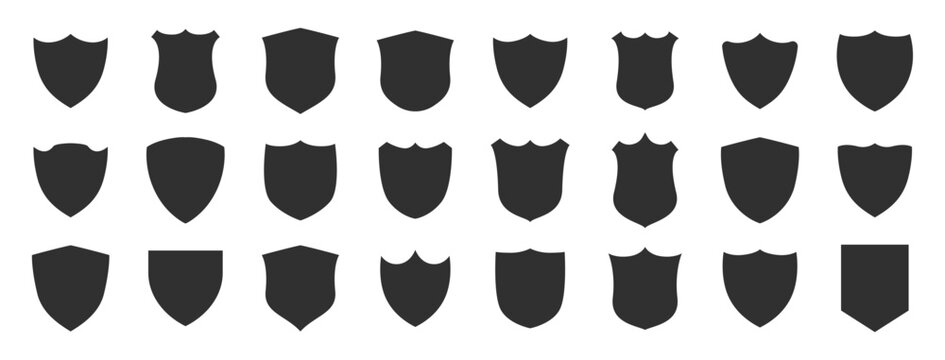 Shield Icon Collection: A compilation of various shield shapes and styles, offering a versatile graphic resource for emblem, security, or heraldry design concepts.