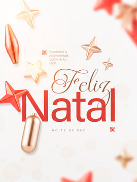 Feliz Natal Estrelas e Pingentes Post Card Insta Template Banner