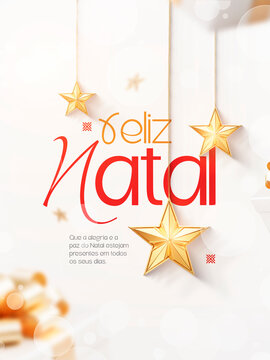 Feliz Natal Estrelas Douradas Penduradas Post Card Insta Template Banner