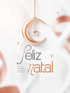Feliz Natal Lua Dourada e Estrela Post Card Insta Template Banner