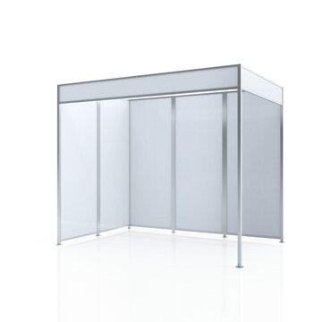 Wide Corner Booth with Supporting Posts. 3D Rendering