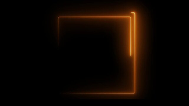 Golden neon square frame with smooth light sweep and subtle liquid distortion on a black background animation. Square rectangle picture frame with two line 
