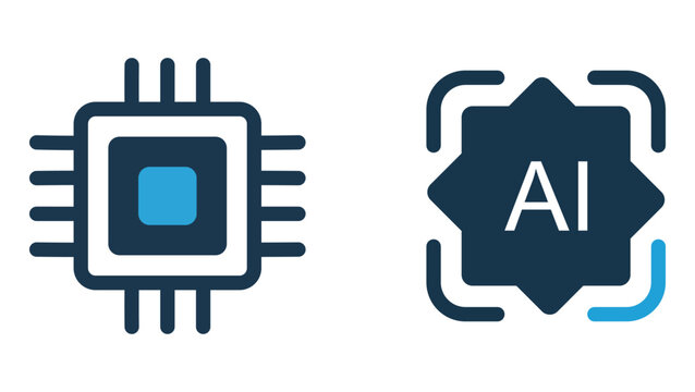 Cpu microchip and ai technology icon set vector illustration artificial intelligence and processor symbols