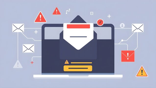 Email security tips for small businesses, happy flat design illustration of computer, laptop and office work with technology and business concept