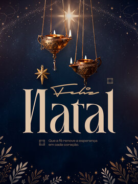 Feliz Natal com L&acirc;mpadas a &Oacute;leo Post Card Insta Template Banner
