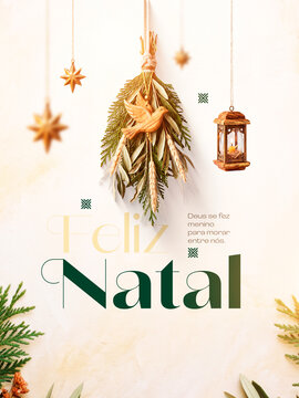 Feliz Natal Crist&atilde;o com Pomba e Lanterna Post Card Insta Template Banner