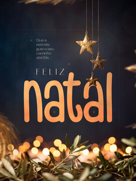 Natal Mensagem Religiosa Estrelas Douradas Post Card Insta Template Banner