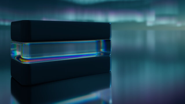 Triple-Layer Vertical Rectangular Stack on Deep Teal, Blockchain Concept with copy-space