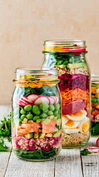 Healthy Meal Prep Salads in Glass Jars