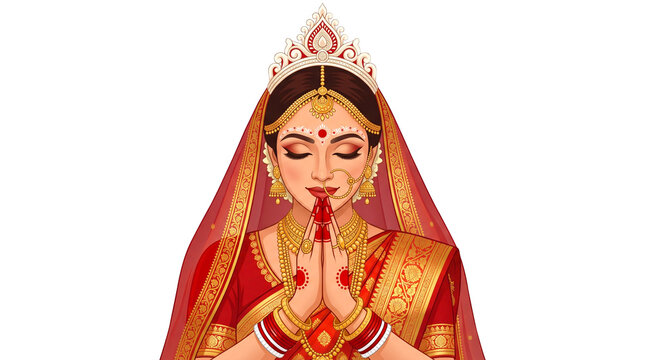 Bengali bride doing namaskar vector style image