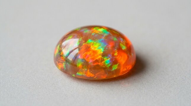 Fiery Rainbow Fire Opal Gemstone Cabochon - Macro Photography